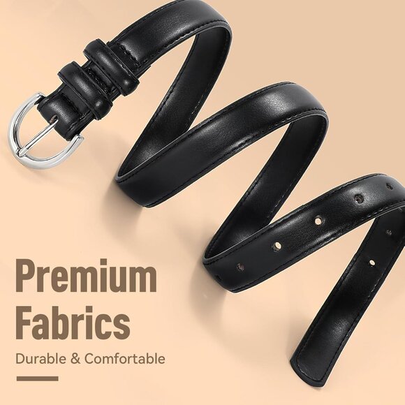 Women Leather Belt Faux Leather Size 26-52 Inch Silver Buckle Thin - Picture 2 of 7